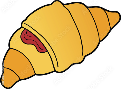 Savory croissant with scrambled eggs and bacon illustration