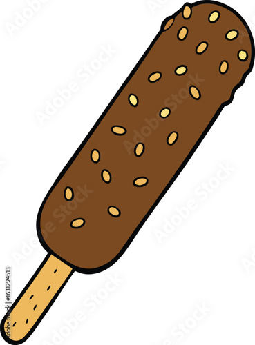 Chocolate dipped churro with crushed nuts delicious dessert illustration
