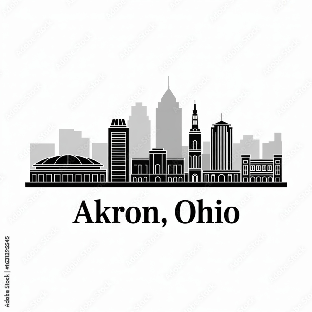 Naklejka premium Akron Skyline Silhouette - Ohio City Vector Illustration