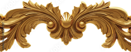 Symmetrical Gold Decorative Flourish with Scroll and Leaf Patterns on White Background vector illustration