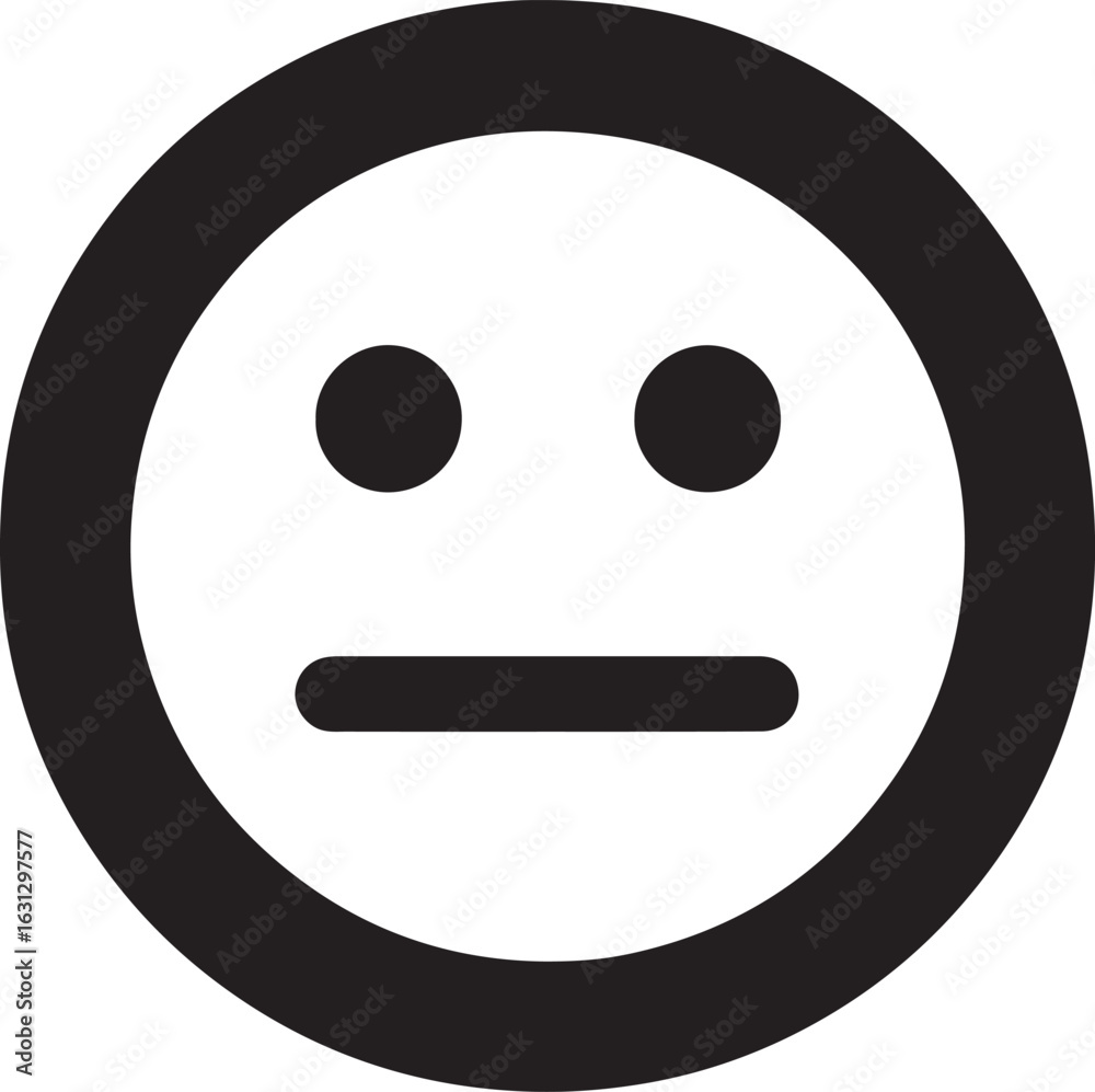 Fototapeta premium Silhouette neutral face emoji icon for mood, emotion, rating, feedback, or expression design elements.