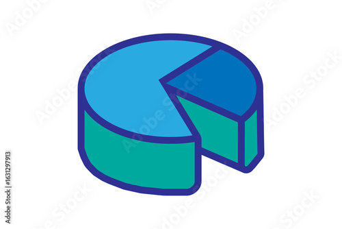 The image is a 3D-style icon of a pie chart, rendered in a line-art style with solid fills. It depicts a circular shape with a wedge-shaped section "cut out" and pulled away from the main body.