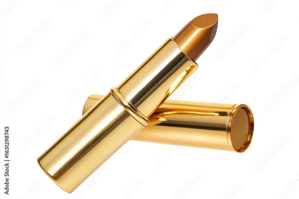 Fototapeta premium Elegant golden lipstick tube and cap on a white background