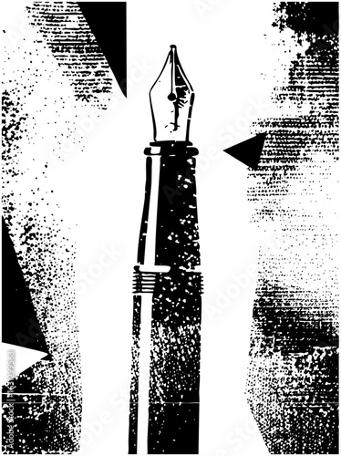 Vector Detailed fountain pen with directional arrows.