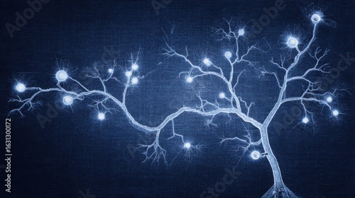 A translucent evolutionary tree with glowing nodes, tracing hominid species development.