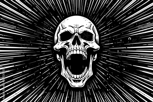 Menacing Screaming Skull with Radial Speed Lines Explosion