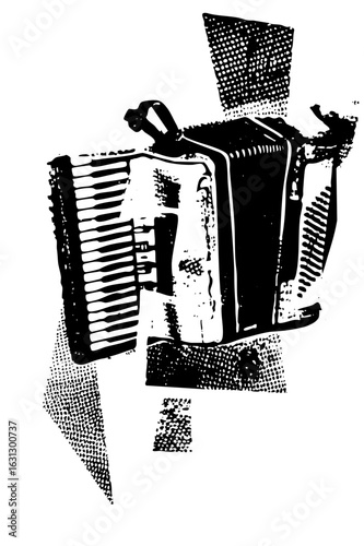 Vector Vintage accordion with halftone shadows.