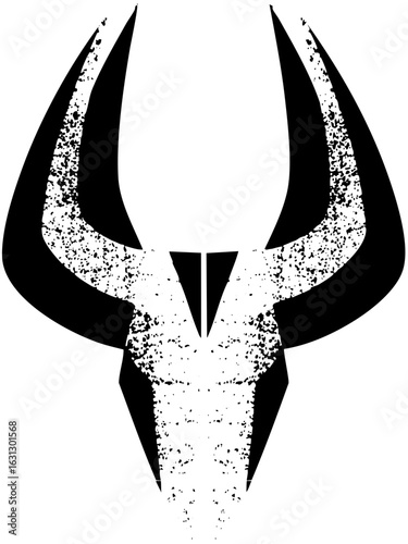 Vector Abstract horned skull with distressed texture.