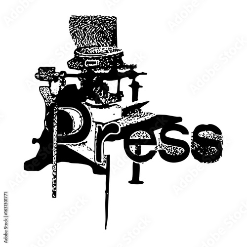 Vector Vintage press badge featuring a top hat and bold typography.