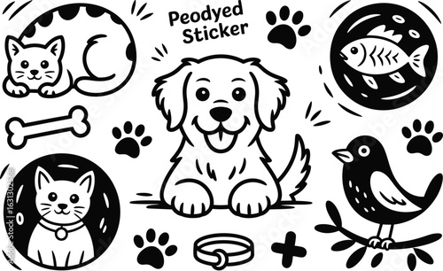 Cute cartoon pets and accessories animals bird