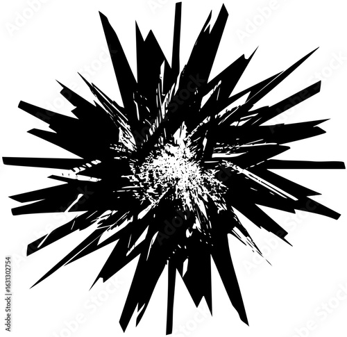 Vector Dynamic burst of jagged black vector spikes radiates from a central point.