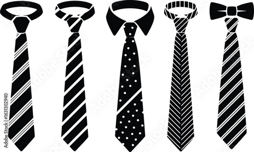 Assortment Of Black And White Neckties And Bow Tie