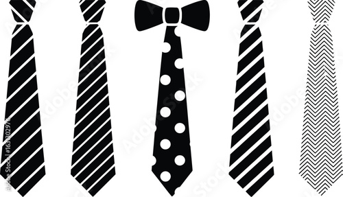 Five Black And White Ties And A Bow Tie Collection