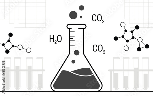 Chemistry Lab Scene With Flasks And Molecules science