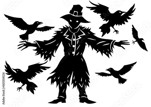 Scarecrow Silhouette with Crows