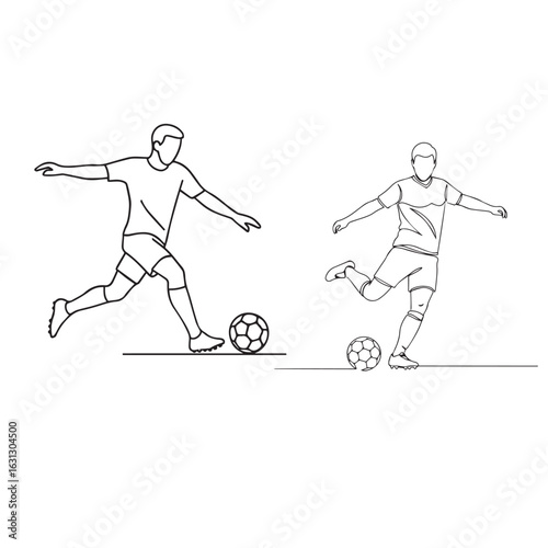 Dynamic Continuous Line Art Depicting Soccer Players in Action Illustrating the Essence and Fluidity of the Beautiful Game