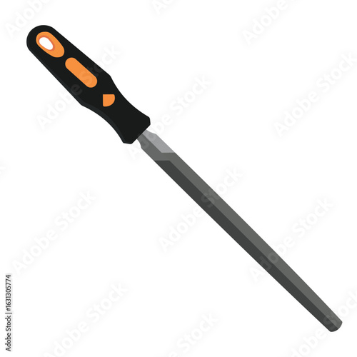 Flat file tool illustration with black and orange handle isolated on white background