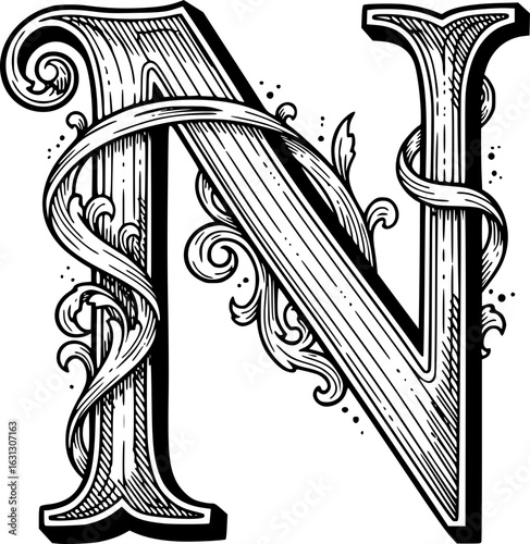 Capital Letter N With Decorative Flourishes