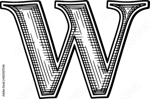 Engraved Capital Letter W Detailed Typography