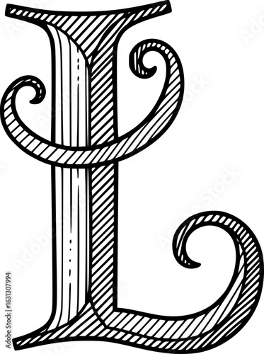 Ornate Black And White Capital Letter L Design