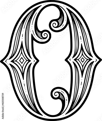 Ornate Black And White Letter O Design