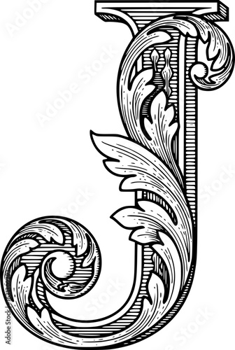 Ornate Capital Letter J With Floral Design
