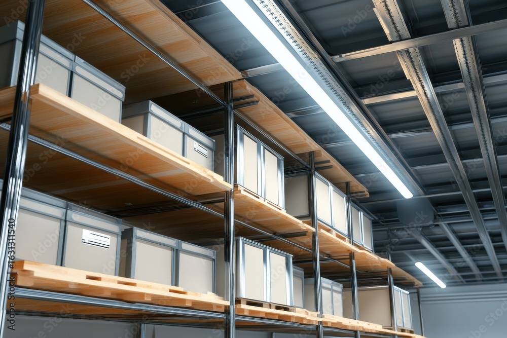 Fototapeta premium Ceiling Mounted Storage Racks for Organizing Bulky Items Effectively