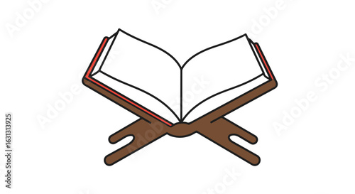 Open book on stand, blank pages, isolated on white background, religious study aid