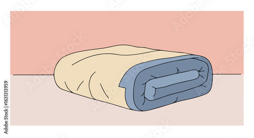 Bedding stacked on a flat surface, with a minimalist aesthetic, for home decor use