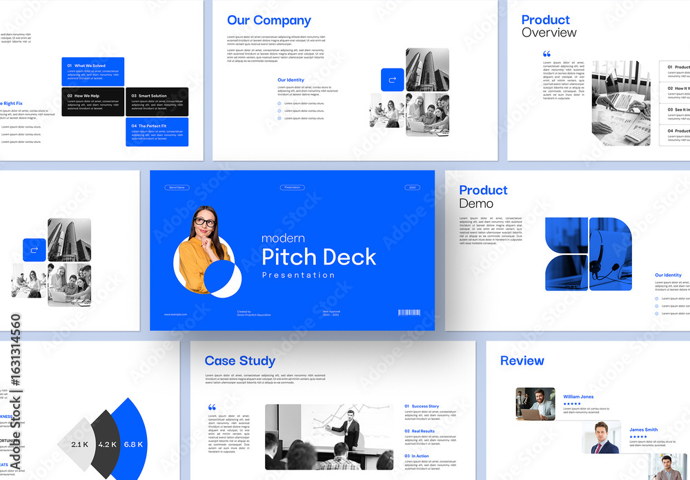Modern Pitch Deck Presentatiion with Blue Accent Stock Template | Adobe ...