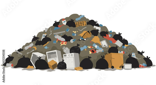 Animated waste pile. Junk, trashbags, appliances. Pollution concept image