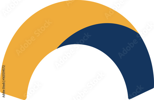 Abstract mustard and navy blue brush stroke arc