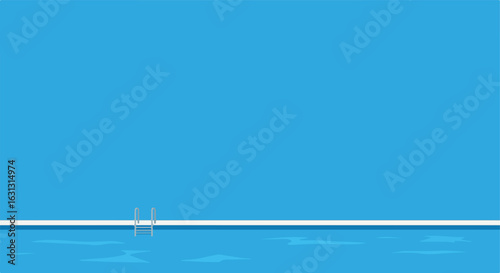 Swimming pool illustration with ladder, water ripples, light blue background for ads