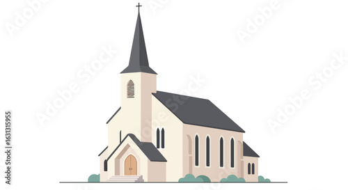 Church illustration stands in front of white background. Use design element