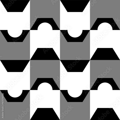 Abstract geometric seamless pattern. Minimalist geometrical ornament, puzzle design. Vector illustration.