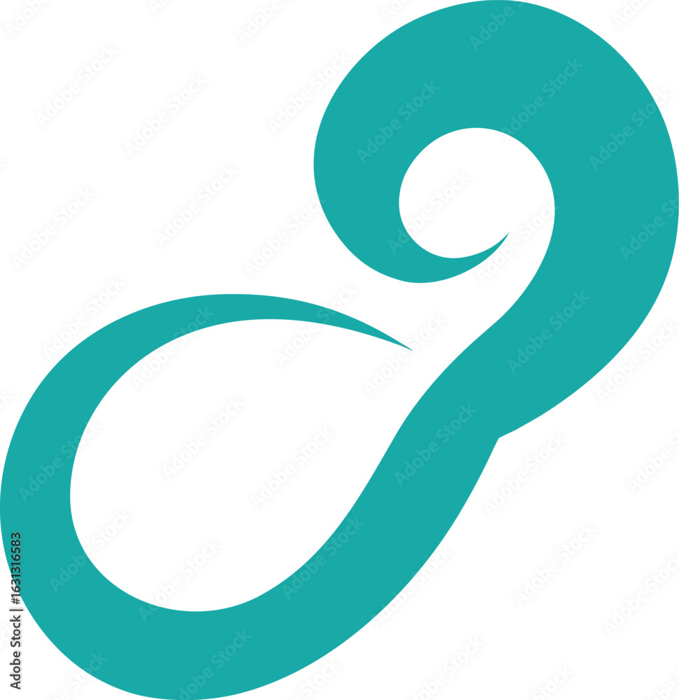 Bold teal brush stroke loop abstract graphic element