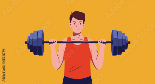 Man lifting weights on an orange background for health