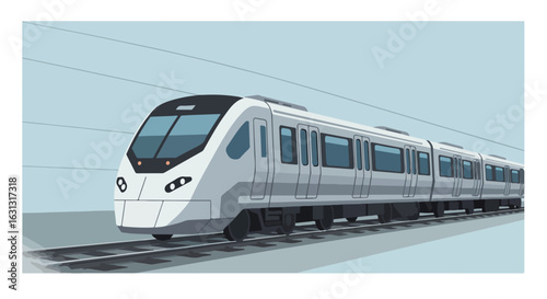 Subway train moving fast on the tracks near platform. Use transport, vector