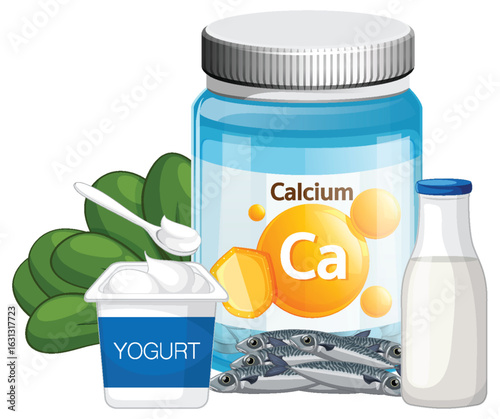 Calcium-Rich Foods and Supplement Vector Illustration