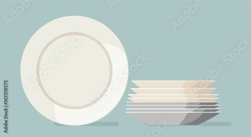 Plates stacked on countertop with pastel background for food blog design