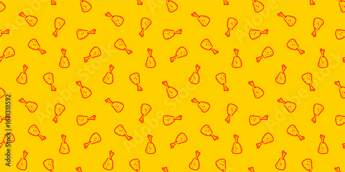fried chicken seamless pattern background. doodle fried chicken pattern background. Fried chicken doodle pattern. fast food background. Chicken leg pattern. Chicken wings pattern. burger pattern.