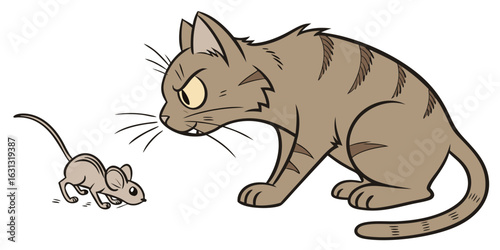 Vector illustration of a cute cartoon cat sitting with a funny tail