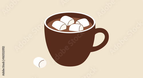 Hot chocolate with marshmallows in a plain background for ads or social media