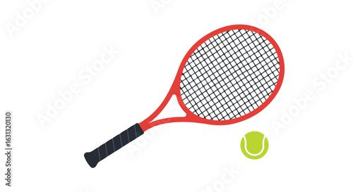 Red racket & ball on isolated white background, vector image for design