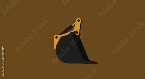 Backhoe bucket idling, earthy background, uses in construction or infrastructure