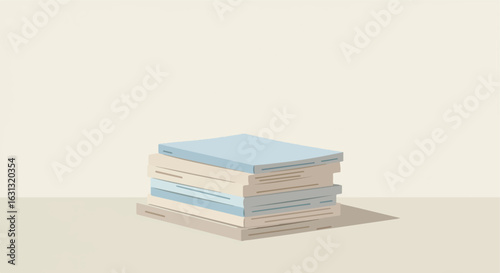 Stack of softcover books on table with white background, for studying or education