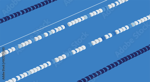 Pool lanes with safety dividers. Lanes divide swimmers with blue water