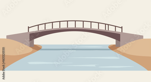 Stone bridge crossing stream, vector art for calm nature scene illustration
