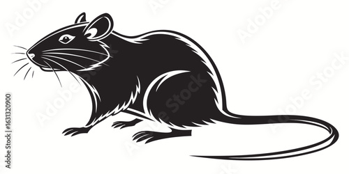 A playful cartoon cat and mouse illustration with a black and white sketch of a cute domestic kitten and a tiny rat