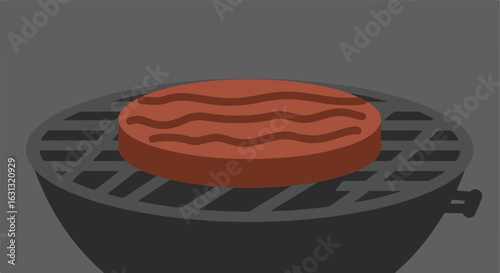 Burger cooking on the grill over charcoal for summer cookout advertisements